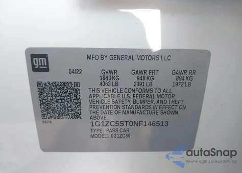 2022 Chevrolet Malibu Fwd 1Fl from USA, damaged, VIN 1G1ZC5ST0NF146513